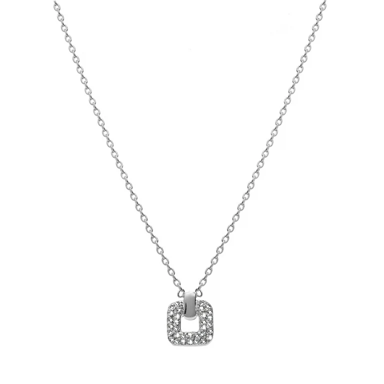 Collier carré serti d’oxydes blancs petit modèle – Argent 925 rhodié | Azuline