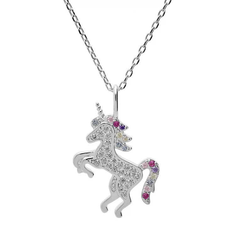 Collier licorne serti d’oxydes multicolores – Argent 925 rhodié | Azuline