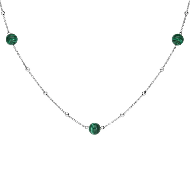 Collier boules à malachite véritable – Argent 925 rhodié | Azuline