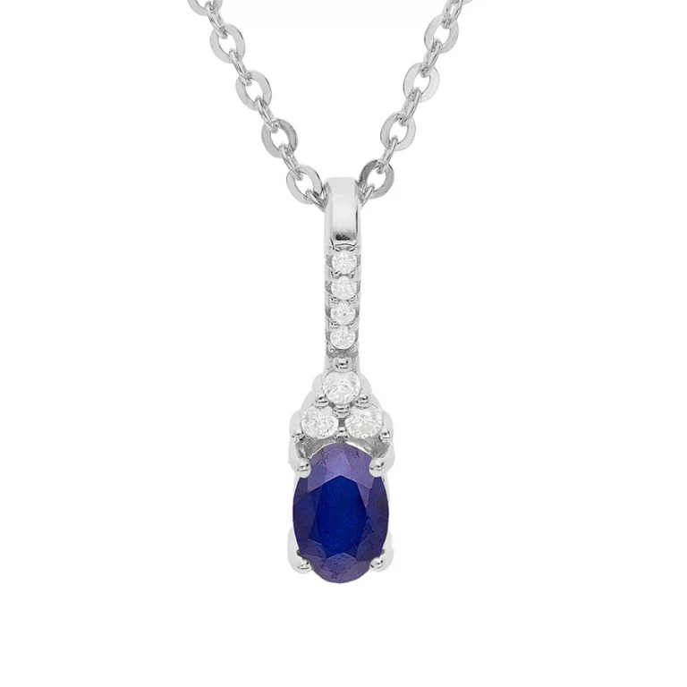 Collier pendentif serti d’oxydes bleus et blancs – Argent 925 rhodié | Azuline