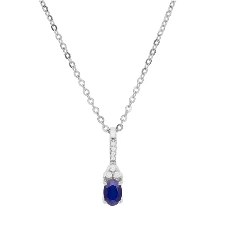 Collier pendentif serti d’oxydes bleus et blancs – Argent 925 rhodié | Azuline