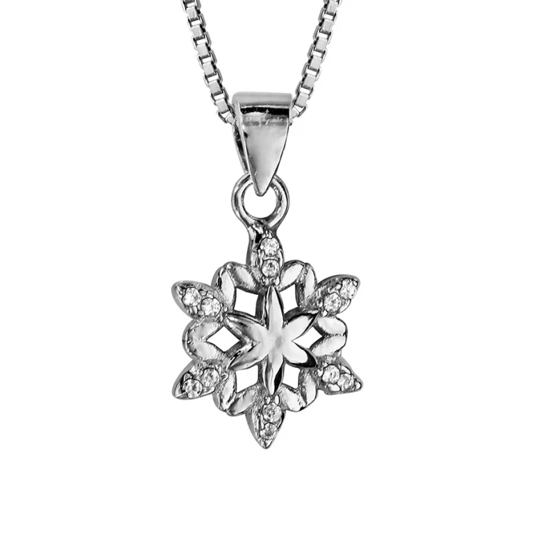 Collier flocon de neige ouvragé serti d’oxydes blancs – Argent 925 rhodié | Azuline