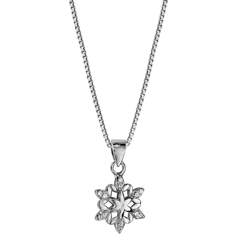 Collier flocon de neige ouvragé serti d’oxydes blancs – Argent 925 rhodié | Azuline