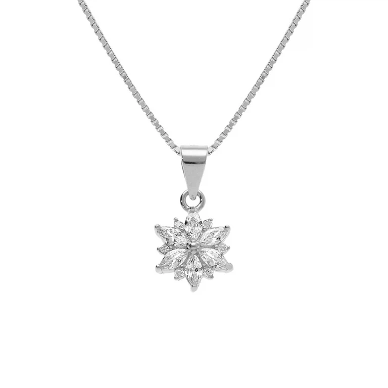 Collier petite fleur étoilée sertie – Argent 925 rhodié | Azuline