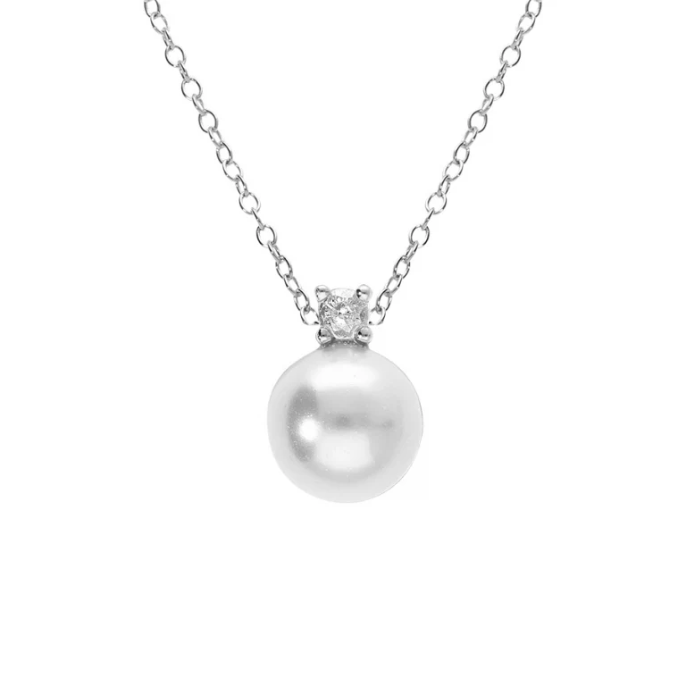 Collier perle blanche imitation 10 mm et oxyde – Argent 925 rhodié | Azuline