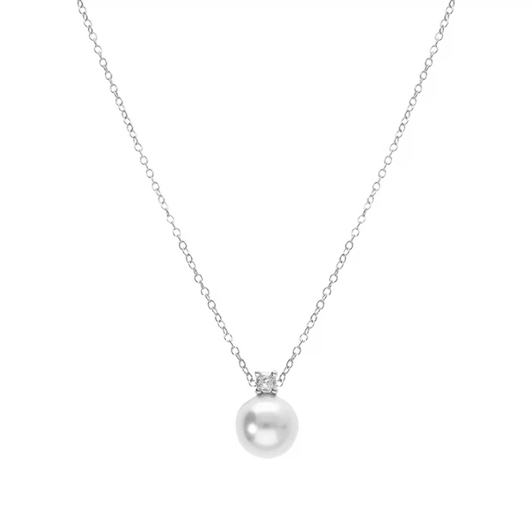 Collier perle blanche imitation 10 mm et oxyde – Argent 925 rhodié | Azuline
