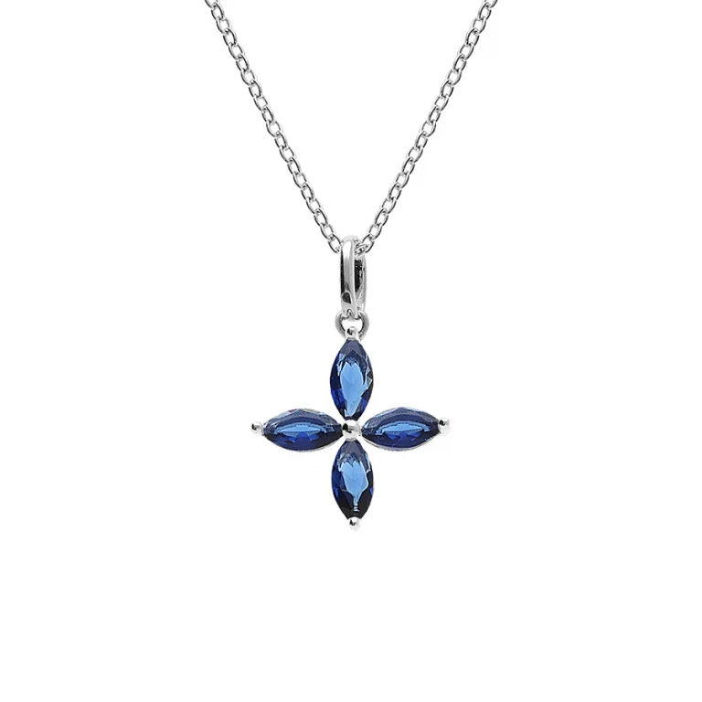 Collier fleur à verre bleu foncé – Argent 925 rhodié | Azuline