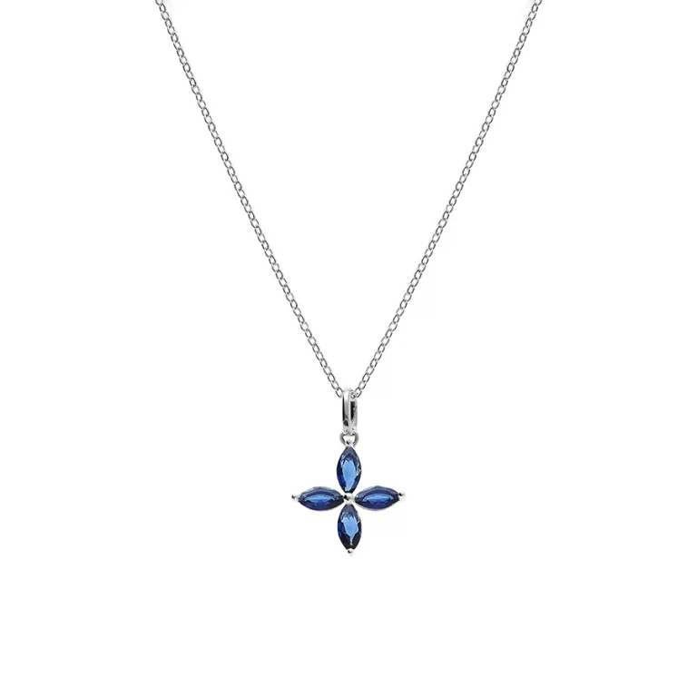 Collier fleur à verre bleu foncé – Argent 925 rhodié | Azuline