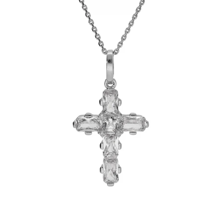 Collier croix d’oxydes ovales blancs – Argent 925 rhodié | Azuline