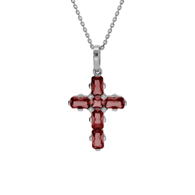 Collier croix serti d’oxydes rouges grand modèle – Argent 925 rhodié | Azuline
