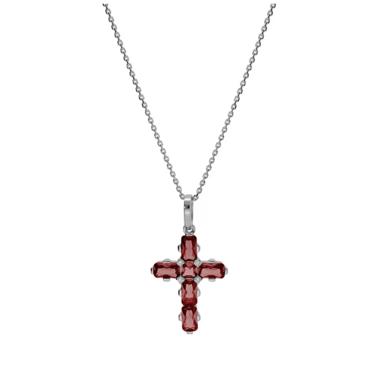 Collier croix serti d’oxydes rouges grand modèle – Argent 925 rhodié | Azuline