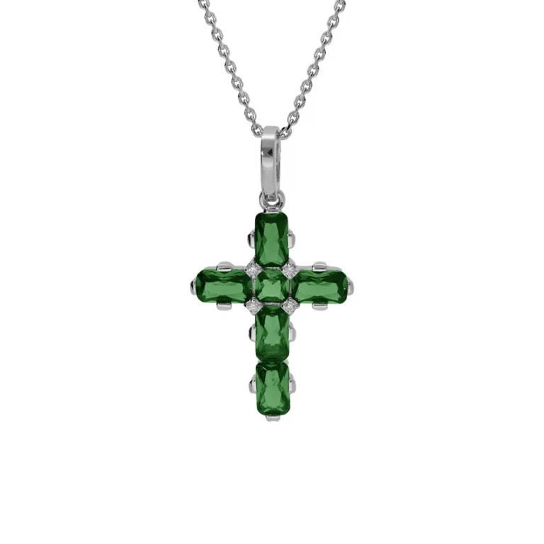 Collier croix d’oxydes ovales verts – Argent 925 rhodié | Azuline