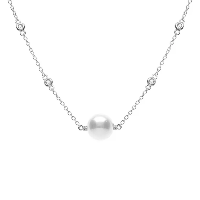 Collier perle blanche imitation et chaîne perlée – Argent 925 rhodié | Azuline