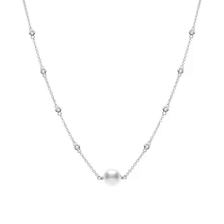 Collier perle blanche imitation et chaîne perlée – Argent 925 rhodié | Azuline