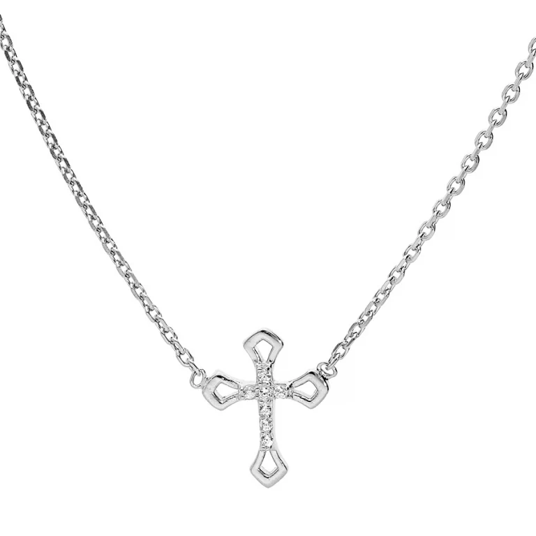 Collier croix horizontale à extrémités fleuronnées – Argent 925 rhodié | Azuline