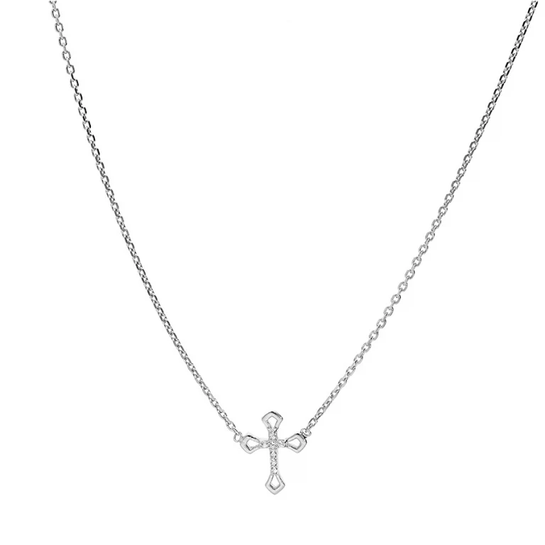 Collier croix horizontale à extrémités fleuronnées – Argent 925 rhodié | Azuline