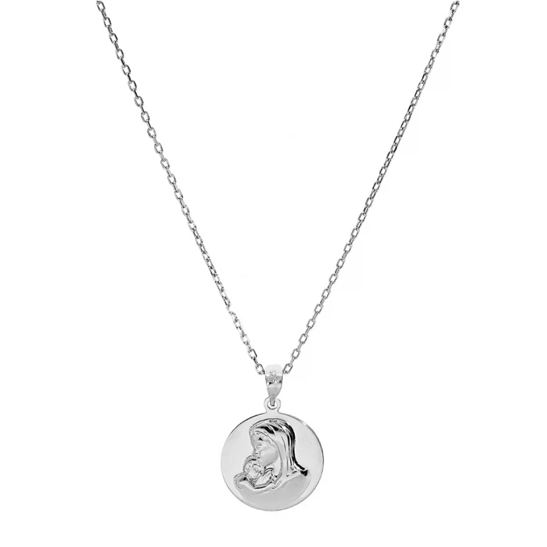 Collier médaille Vierge à l’Enfant en relief – Argent 925 rhodié | Azuline