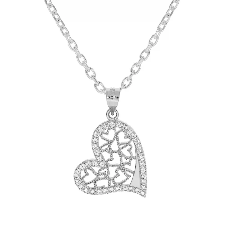 Collier cœur serti d’oxydes blancs filigrané – Argent 925 rhodié | Azuline