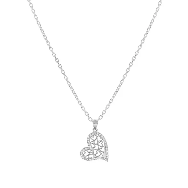Collier cœur serti d’oxydes blancs filigrané – Argent 925 rhodié | Azuline
