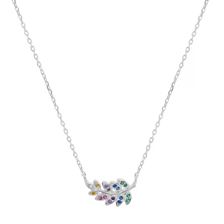 Collier feuille serti d’oxydes multicolores – Argent 925 rhodié | Azuline