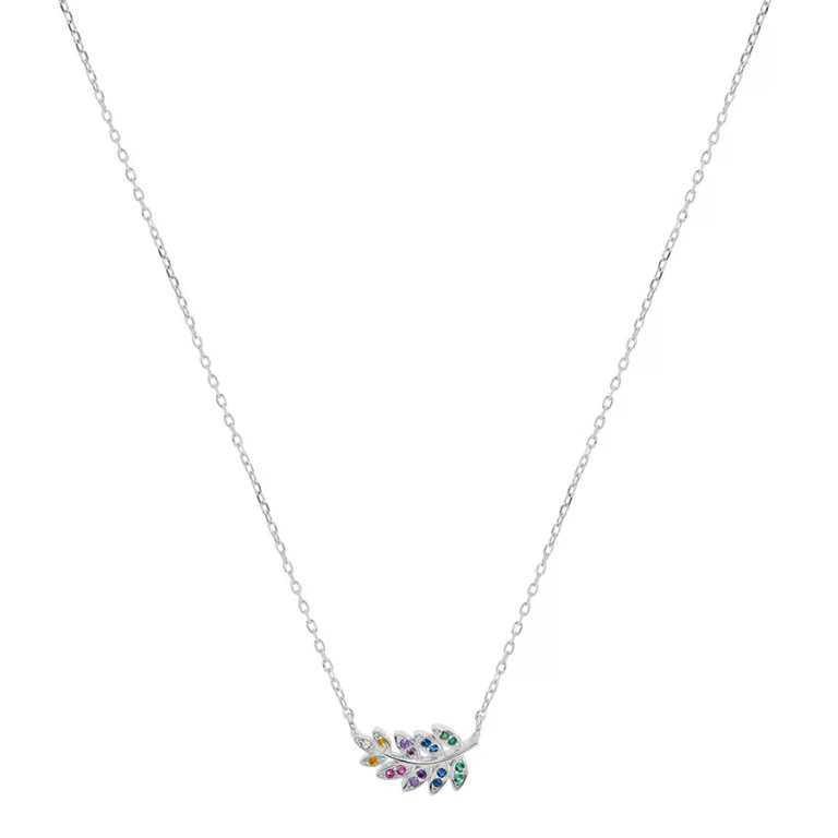 Collier feuille serti d’oxydes multicolores – Argent 925 rhodié | Azuline