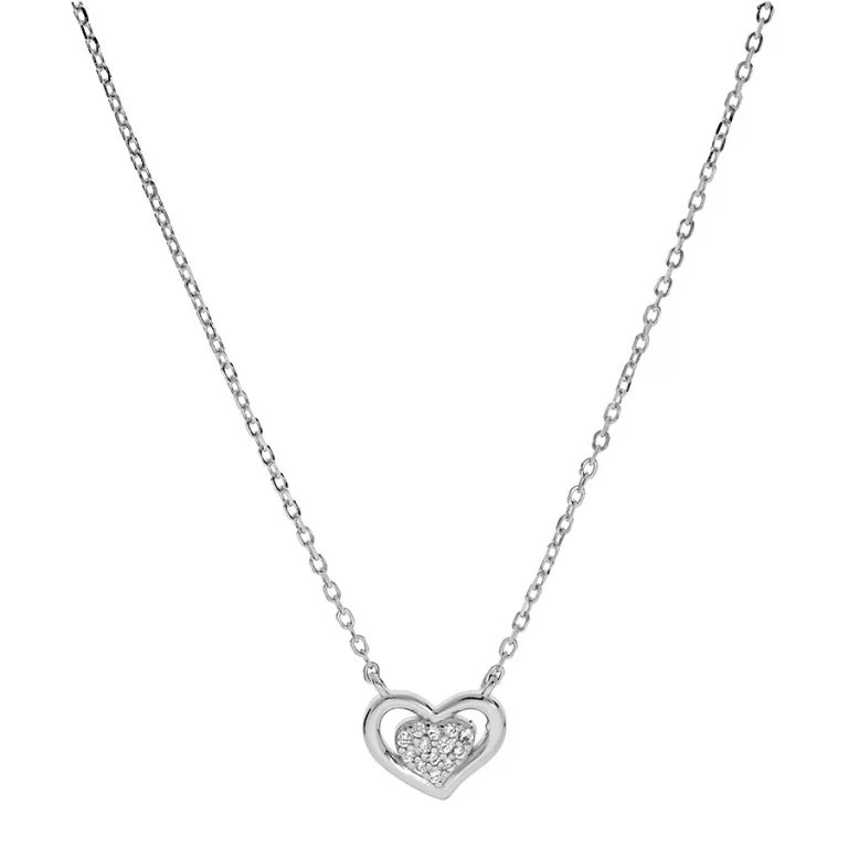 Collier cœur contour et cœur pavé – Argent 925 rhodié | Azuline