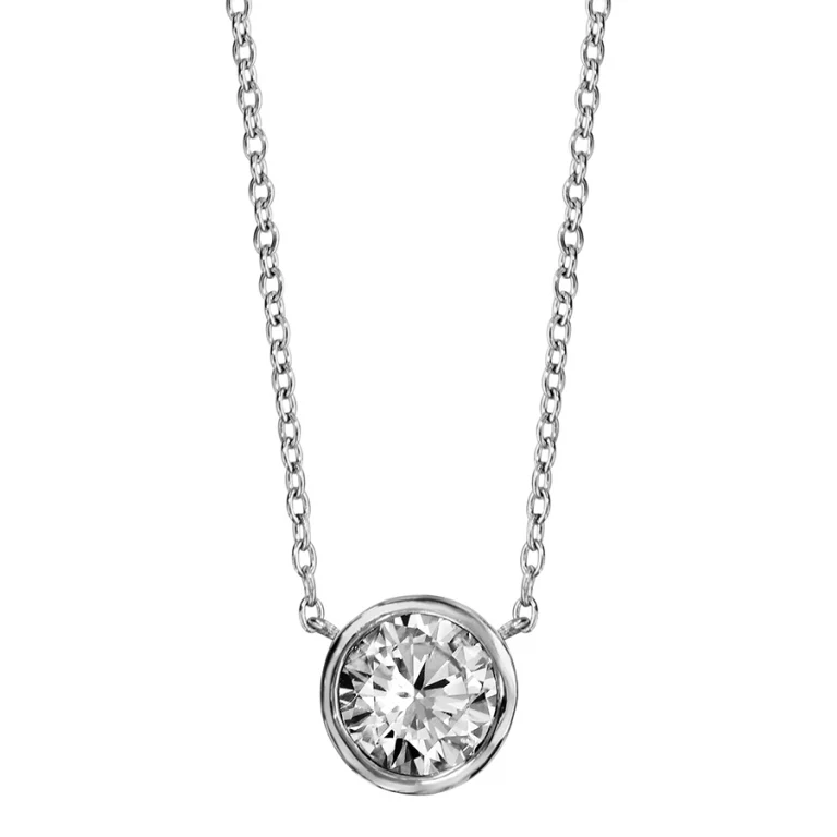 Collier solitaire à solitaire rond de 7 mm – Argent 925 rhodié | Azuline