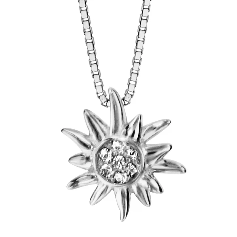 Collier soleil serti d’oxydes blancs petit modèle – Argent 925 rhodié | Azuline