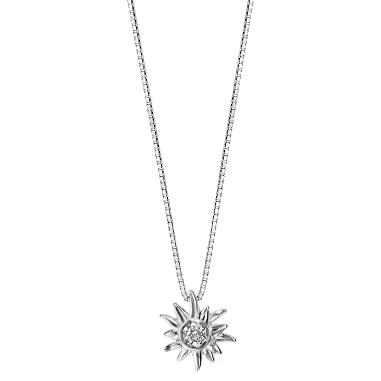 Collier soleil serti d’oxydes blancs petit modèle – Argent 925 rhodié | Azuline