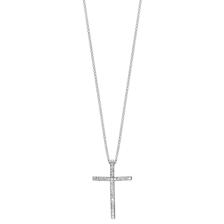 Collier grande croix fine sertie d’oxydes blancs – Argent 925 rhodié | Azuline