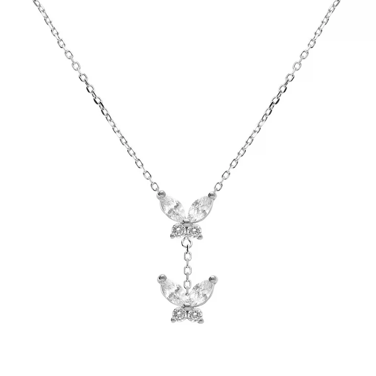 Collier papillons serti d’oxydes blancs – Argent 925 rhodié | Azuline