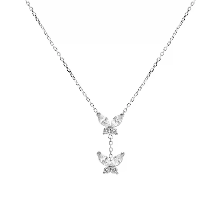 Collier papillons serti d’oxydes blancs – Argent 925 rhodié | Azuline