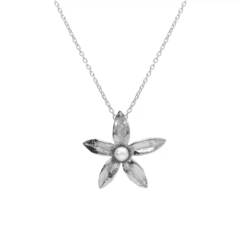 Collier fleur à perles texturé – Argent 925 rhodié | Azuline