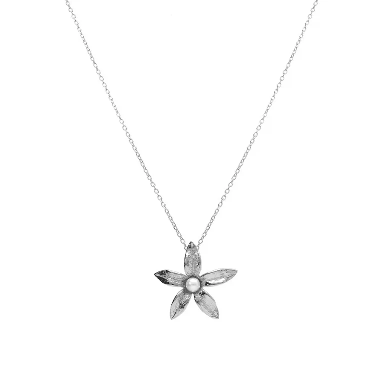 Collier fleur à perles texturé – Argent 925 rhodié | Azuline