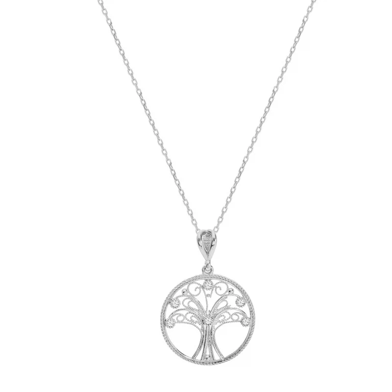 Collier arbre de vie serti d’oxydes blancs filigrané – Argent 925 rhodié | Azuline