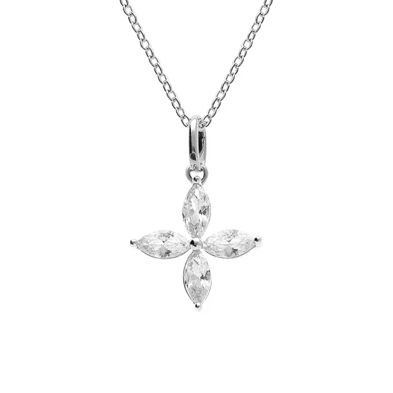 Collier fleur à quatre pétales navette – Argent 925 rhodié | Azuline