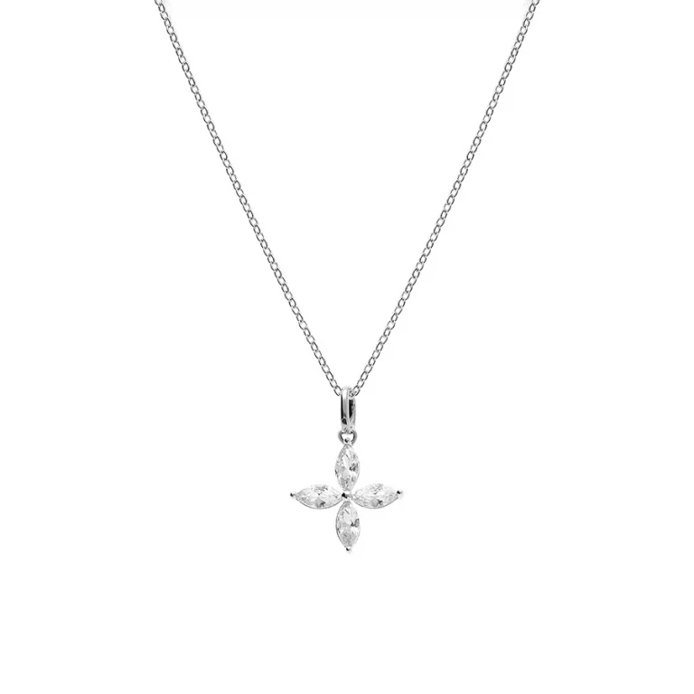 Collier fleur à quatre pétales navette – Argent 925 rhodié | Azuline