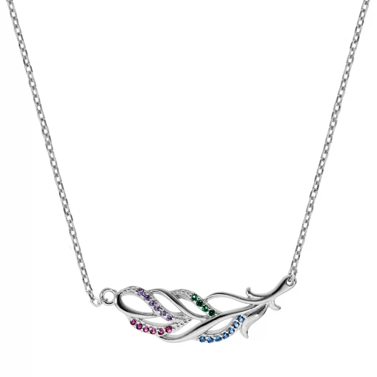 Collier feuillage serti d’oxydes multicolores – Argent 925 rhodié | Azuline