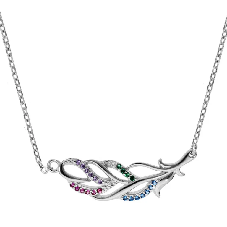 Collier feuillage serti d’oxydes multicolores – Argent 925 rhodié | Azuline