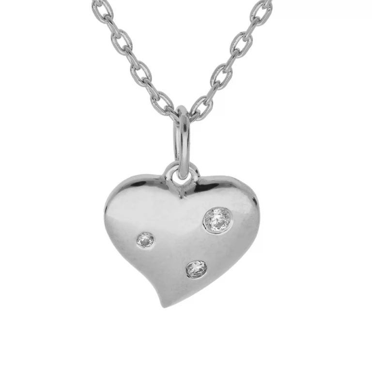 Collier cœur à trois oxydes blancs – Argent 925 rhodié | Azuline