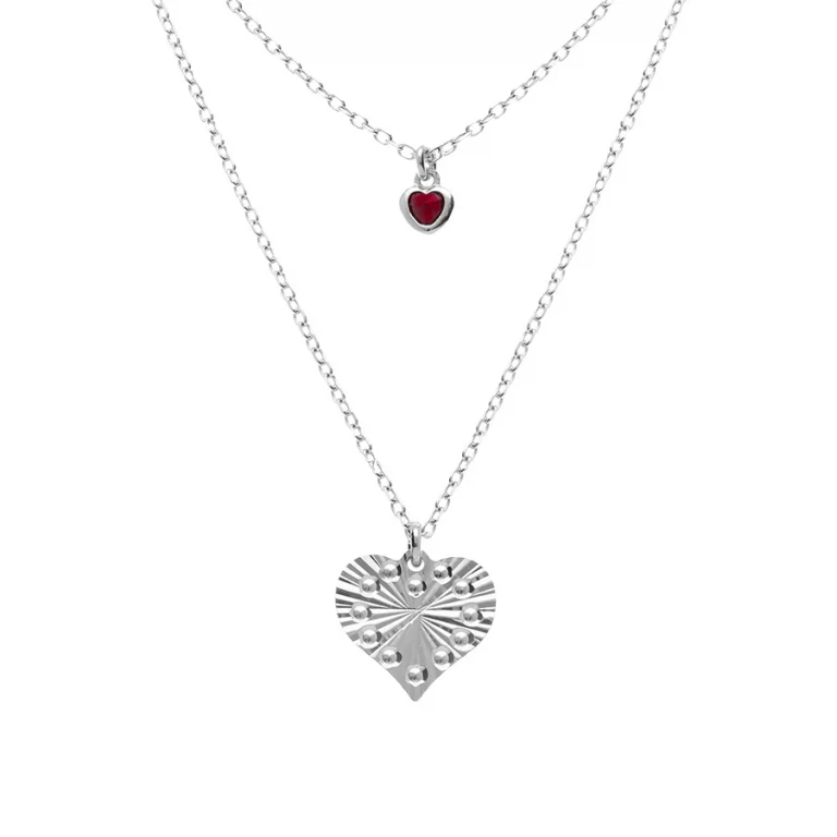 Collier cœur à oxyde rose diamanté – Argent 925 rhodié | Azuline
