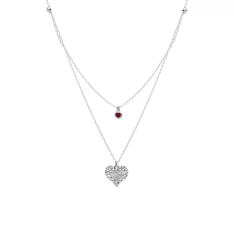 Collier cœur à oxyde rose diamanté – Argent 925 rhodié | Azuline