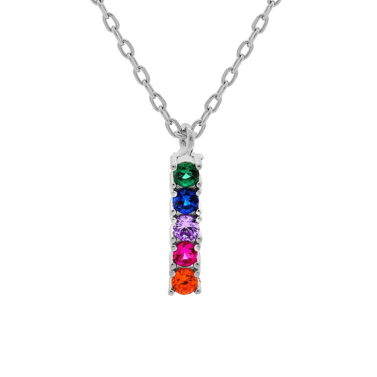 Collier rectangulaire à pierres synthétiques multicolores – Argent 925 rhodié | Azuline