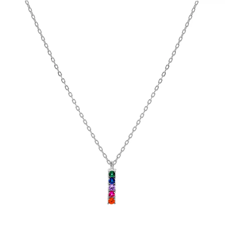 Collier rectangulaire à pierres synthétiques multicolores – Argent 925 rhodié | Azuline