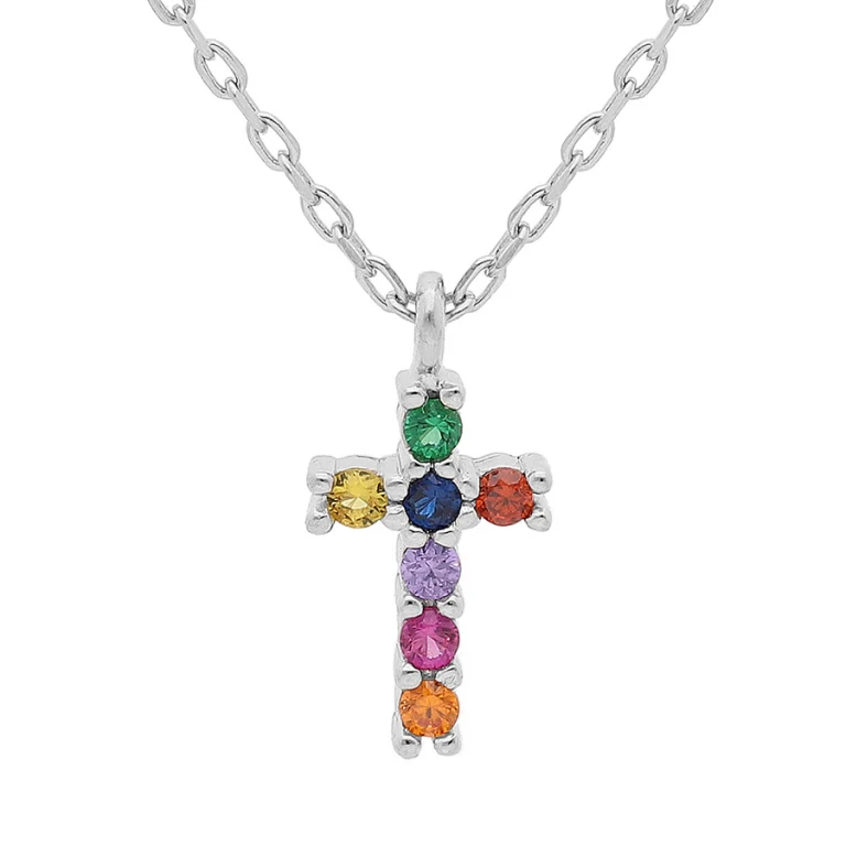 Collier croix à synthétique multicolores – Argent 925 rhodié | Azuline