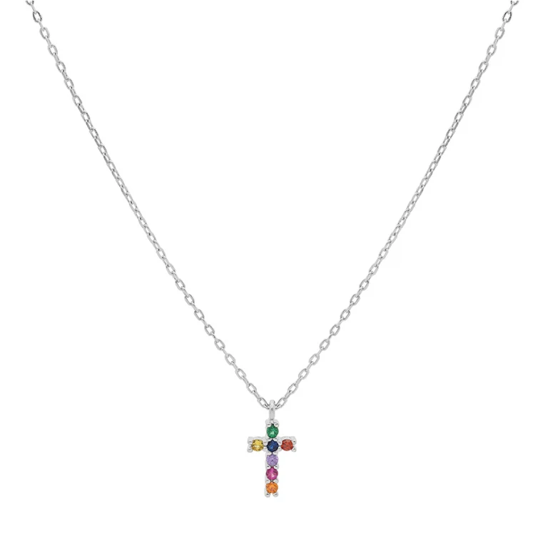Collier croix à synthétique multicolores – Argent 925 rhodié | Azuline