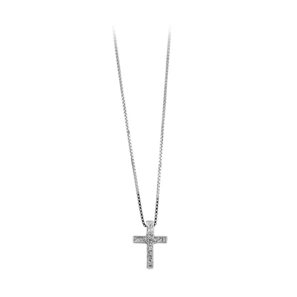 Collier petite croix sertie d’oxydes – Argent 925 rhodié | Azuline