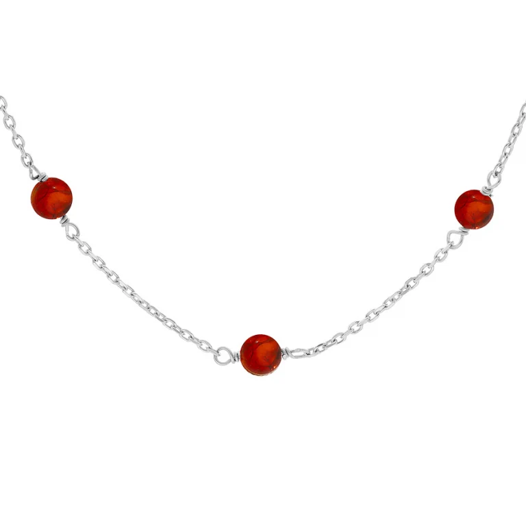 Collier boules à ambre véritable – Argent 925 rhodié | Azuline
