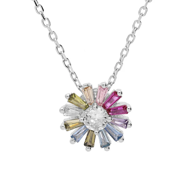 Collier fleur serti d’oxydes multicolores petit modèle – Argent 925 rhodié | Azuline
