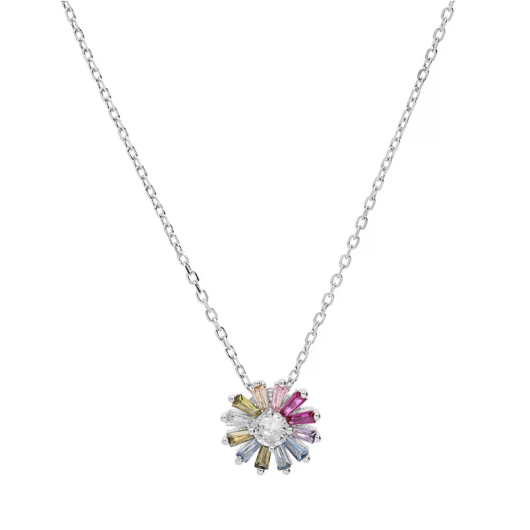 Collier fleur serti d’oxydes multicolores petit modèle – Argent 925 rhodié | Azuline